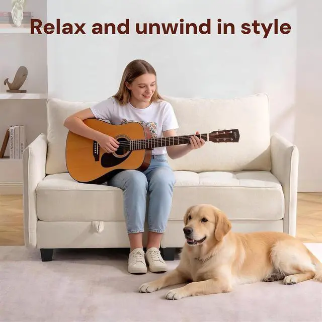 Alt view image 7 of 7 - Korser 61" Loveseat Sofa Couch with Storage, Modern Love Seat Couches for Living Room, Small Couch for Bedroom with USB Charging, Comfy Chenille Cloud Couch for Small Spaces, Dorm, Office, Beige