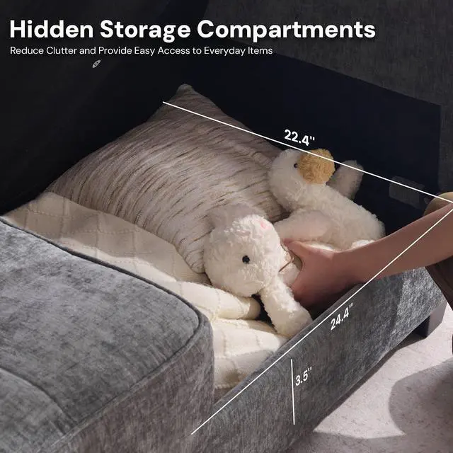 Alt view image 3 of 7 - Korser 61" Loveseat Sofa Couch with Storage, Modern Love Seat Couches for Living Room, Small Couch for Bedroom with USB Charging, Comfy Chenille Cloud Couch for Small Spaces, Dorm, Office, Darkgrey