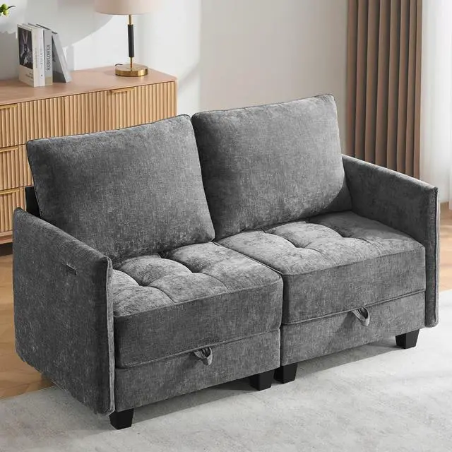 Main image of Korser 61" Loveseat Sofa Couch with Storage, Modern Love Seat Couches for Living Room, Small Couch for Bedroom with USB Charging, Comfy Chenille Cloud Couch for Small Spaces, Dorm, Office, Darkgrey