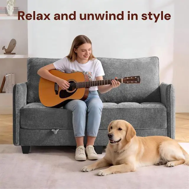 Alt view image 7 of 7 - Korser 61" Loveseat Sofa Couch with Storage, Modern Love Seat Couches for Living Room, Small Couch for Bedroom with USB Charging, Comfy Chenille Cloud Couch for Small Spaces, Dorm, Office, Darkgrey