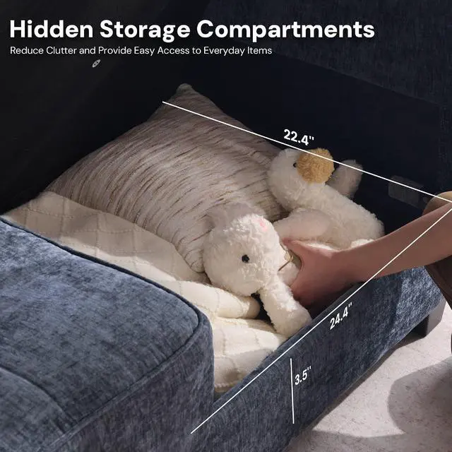 Alt view image 3 of 7 - Korser 61" Loveseat Sofa Couch with Storage, Modern Love Seat Couches for Living Room, Small Couch for Bedroom with USB Charging, Comfy Chenille Cloud Couch for Small Spaces, Dorm, Office, Dackblue