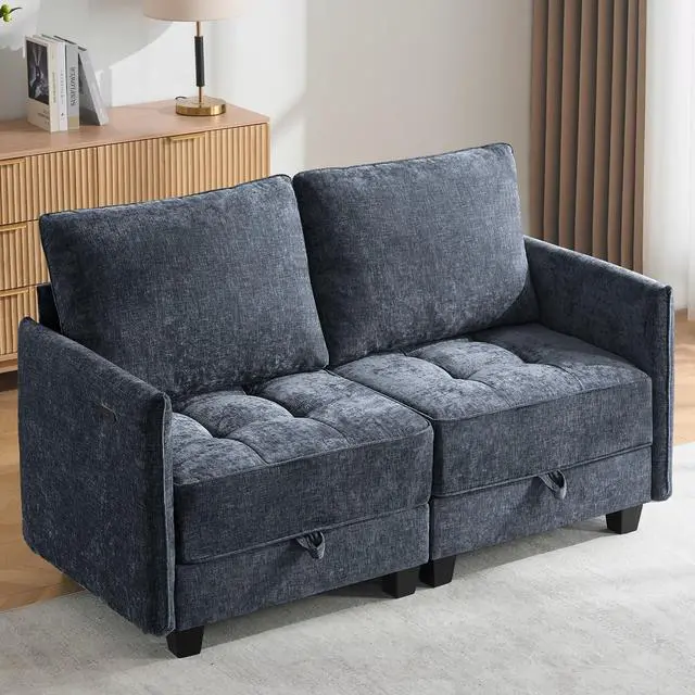 Main image of Korser 61" Loveseat Sofa Couch with Storage, Modern Love Seat Couches for Living Room, Small Couch for Bedroom with USB Charging, Comfy Chenille Cloud Couch for Small Spaces, Dorm, Office, Dackblue