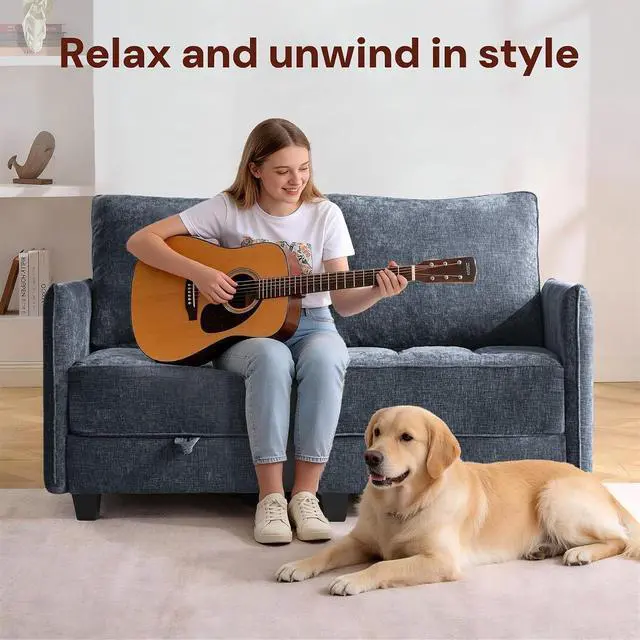 Alt view image 7 of 7 - Korser 61" Loveseat Sofa Couch with Storage, Modern Love Seat Couches for Living Room, Small Couch for Bedroom with USB Charging, Comfy Chenille Cloud Couch for Small Spaces, Dorm, Office, Dackblue