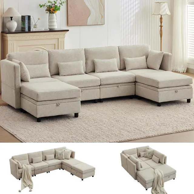 Main image of Korser 112" Modular Sectional Sofa with Storage, Comfy Sectional Couches for Living Room, Convertible Modular Sofa with Ottoman, U Shaped Couch with Chaise, 6 Seats, Adjustable Armrest