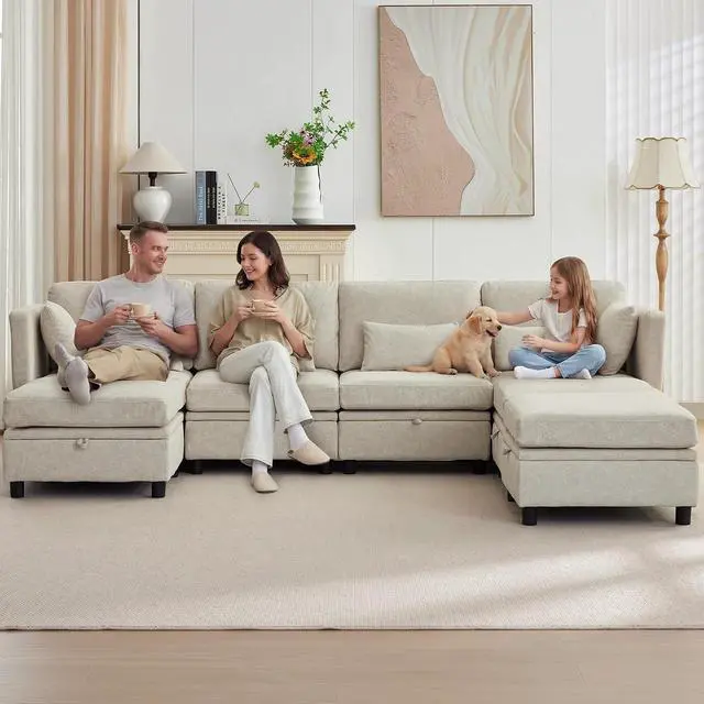 Alt view image 2 of 7 - Korser 112" Modular Sectional Sofa with Storage, Comfy Sectional Couches for Living Room, Convertible Modular Sofa with Ottoman, U Shaped Couch with Chaise, 6 Seats, Adjustable Armrest