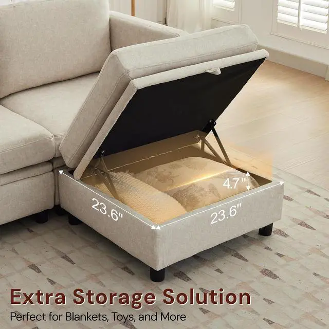 Alt view image 4 of 7 - Korser 112" Modular Sectional Sofa with Storage, Comfy Sectional Couches for Living Room, Convertible Modular Sofa with Ottoman, U Shaped Couch with Chaise, 6 Seats, Adjustable Armrest