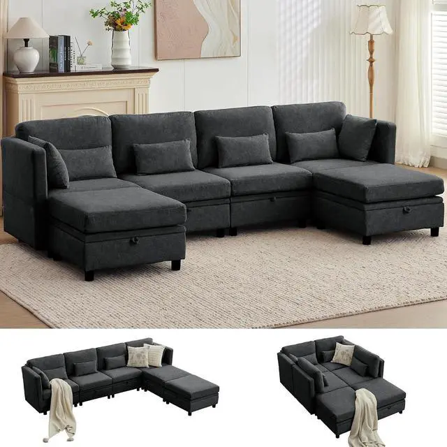 Main image of Korser 112" Modular Sectional Sofa with Storage, Comfy Sectional Couches for Living Room, Convertible Modular Sofa with Ottoman, U Shaped Couch with Chaise, 6 Seats, Adjustable Armrest