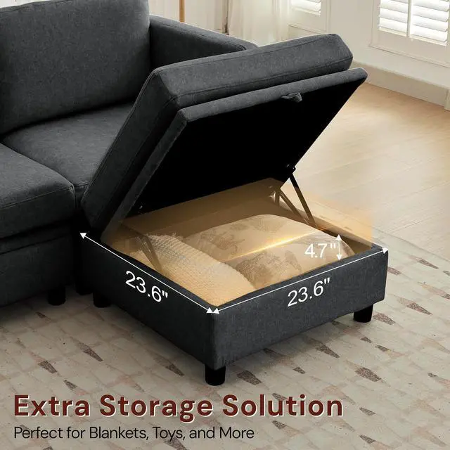 Alt view image 4 of 7 - Korser 112" Modular Sectional Sofa with Storage, Comfy Sectional Couches for Living Room, Convertible Modular Sofa with Ottoman, U Shaped Couch with Chaise, 6 Seats, Adjustable Armrest