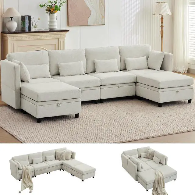Main image of Korser 112" Modular Sectional Sofa with Storage, Comfy Sectional Couches for Living Room, Convertible Modular Sofa with Ottoman, U Shaped Couch with Chaise, 6 Seats, Adjustable Armrest