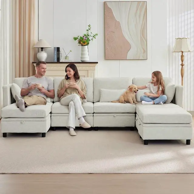 Alt view image 2 of 7 - Korser 112" Modular Sectional Sofa with Storage, Comfy Sectional Couches for Living Room, Convertible Modular Sofa with Ottoman, U Shaped Couch with Chaise, 6 Seats, Adjustable Armrest