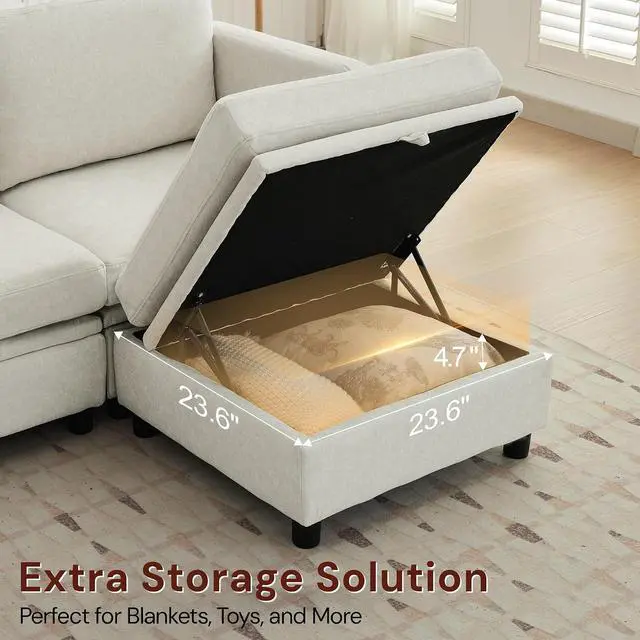 Alt view image 4 of 7 - Korser 112" Modular Sectional Sofa with Storage, Comfy Sectional Couches for Living Room, Convertible Modular Sofa with Ottoman, U Shaped Couch with Chaise, 6 Seats, Adjustable Armrest