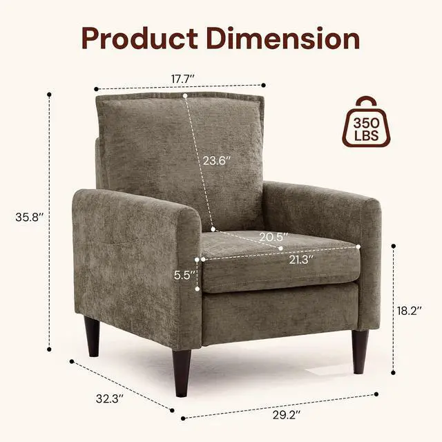 Alt view image 2 of 7 - Korser Accent Chair for Living Room, Comfy Upholstered Mid-Century Reading Chair for Bedroom, Modern Linen Arm Chair with Pillow & Solid Wood Legs, Single Sofa Lounge Chair with Side Pockets, Brown