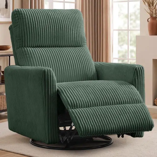 Main image of Korser 360° Swivel Glider Rocker Manual Recliner Chair, High Back Reclining Chair with Curved Armrests, Green Corduroy Upholstered Chair for Nursery, Living Room, Bedroom