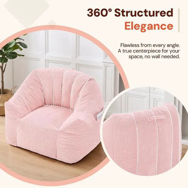 Alt view image 7 of 7 - Korser Bean Bag Chair, Giant Bean Bag Chairs for Adults Teens, Comfy Floor Chair with Back Support and Armrest, Corduroy Beanbag with Foam Filler, Reading Chair for Bedroom Living Room, Pink