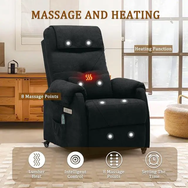 Alt view image 4 of 7 - Korser Adult Electric Recliner, Roller Recliner for Small Spaces, Electric Chair with Massage and Heating Functions, USB and Type-C Charging Ports, Fabric Recliners for Living Room and Bedroom