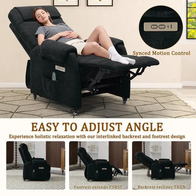 Alt view image 5 of 7 - Korser Adult Electric Recliner, Roller Recliner for Small Spaces, Electric Chair with Massage and Heating Functions, USB and Type-C Charging Ports, Fabric Recliners for Living Room and Bedroom