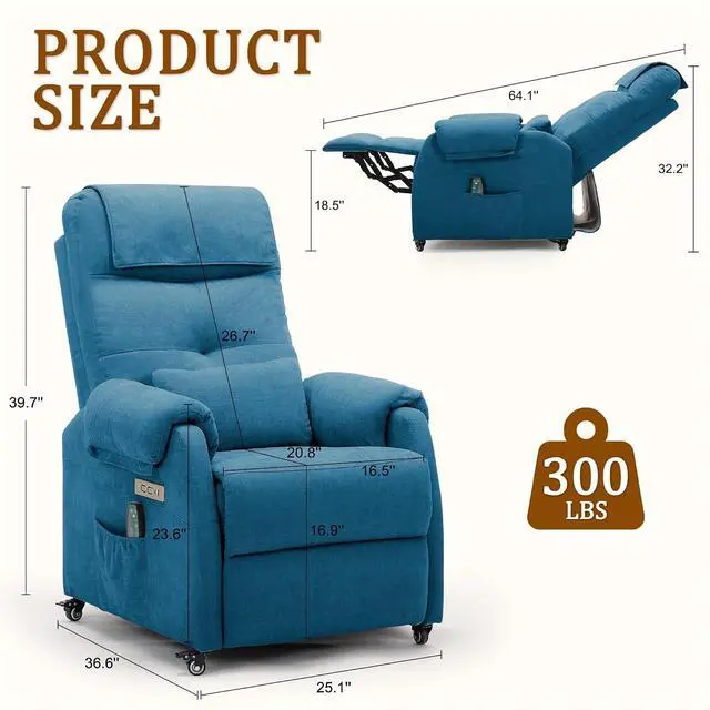 Alt view image 2 of 7 - Korser Adult Electric Recliner, Roller Recliner for Small Spaces, Electric Chair with Massage and Heating Functions, USB and Type-C Charging Ports, Fabric Recliners for Living Room and Bedroom