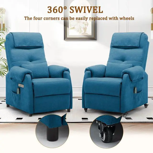 Alt view image 3 of 7 - Korser Adult Electric Recliner, Roller Recliner for Small Spaces, Electric Chair with Massage and Heating Functions, USB and Type-C Charging Ports, Fabric Recliners for Living Room and Bedroom