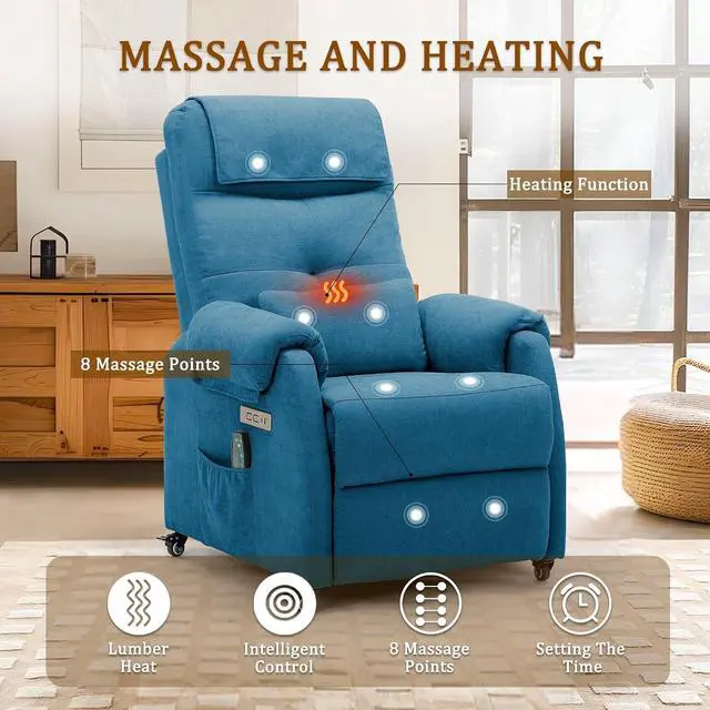 Alt view image 4 of 7 - Korser Adult Electric Recliner, Roller Recliner for Small Spaces, Electric Chair with Massage and Heating Functions, USB and Type-C Charging Ports, Fabric Recliners for Living Room and Bedroom