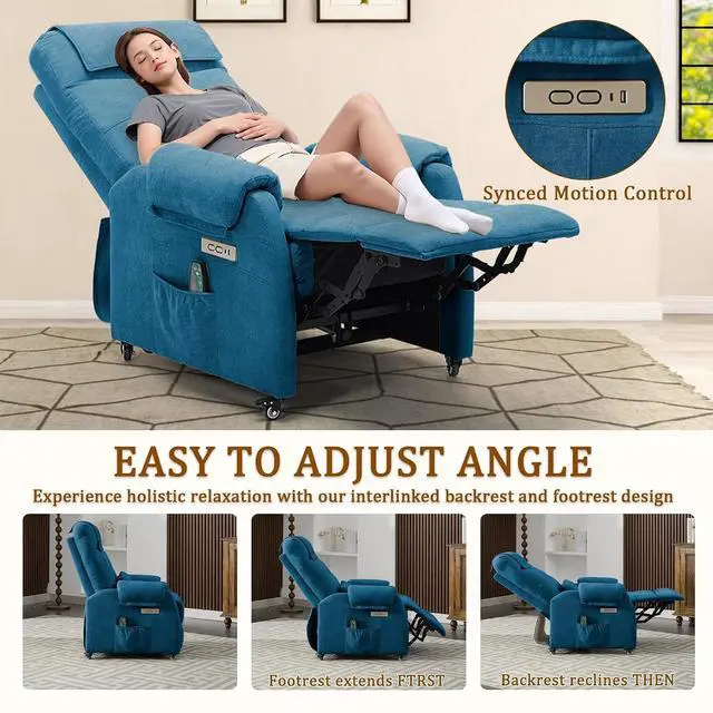 Alt view image 5 of 7 - Korser Adult Electric Recliner, Roller Recliner for Small Spaces, Electric Chair with Massage and Heating Functions, USB and Type-C Charging Ports, Fabric Recliners for Living Room and Bedroom
