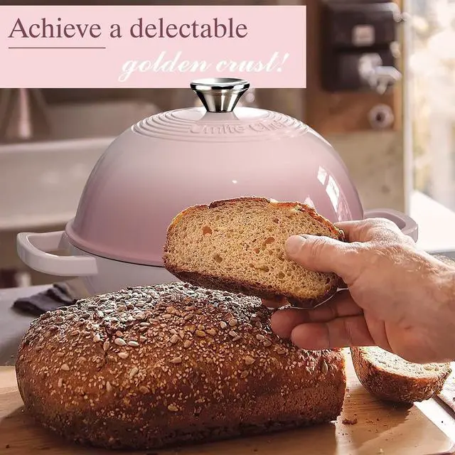 Alt view image 7 of 7 - Cast Iron Dutch Oven Pot with Lid, Round Bread Oven for Sourdough Bread Baking, Umite Chef Enameled Cast Iron Bread Oven with Dome Lid & Cotton Potholders for Sourdough, Pink, 6 Quarts