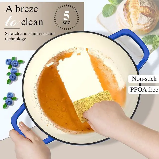 Alt view image 5 of 7 - Enamelled Cast Iron Dutch Oven Pot Dutch Oven Pot with Lid For Sourdough Bread Baking Cast Iron Bread Oven Dark Blue, Umite Chef 6QT Pot with Lid & Cotton Potholders
