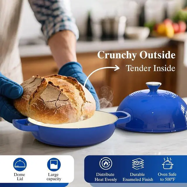 Alt view image 4 of 7 - Enamelled Cast Iron Dutch Oven Pot Dutch Oven Pot with Lid For Sourdough Bread Baking Cast Iron Bread Oven Dark Blue, Umite Chef 6QT Pot with Lid & Cotton Potholders