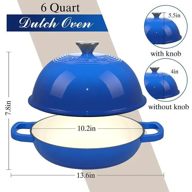 Alt view image 6 of 7 - Enamelled Cast Iron Dutch Oven Pot Dutch Oven Pot with Lid For Sourdough Bread Baking Cast Iron Bread Oven Dark Blue, Umite Chef 6QT Pot with Lid & Cotton Potholders