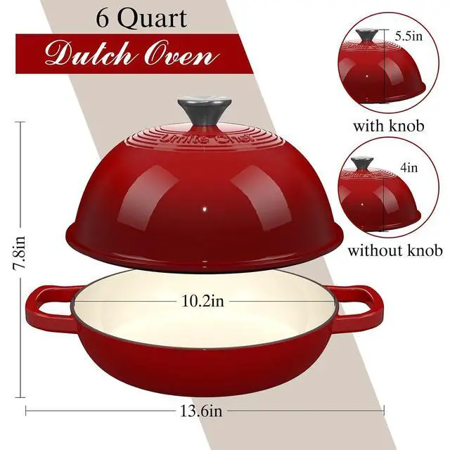 Alt view image 5 of 7 - Enamelled Cast Iron Dutch Oven Pot Dutch Oven Pot with Lid For Sourdough Bread Baking Cast Iron Bread Oven Red, Umite Chef 6QT Pot with Lid & Cotton Potholders