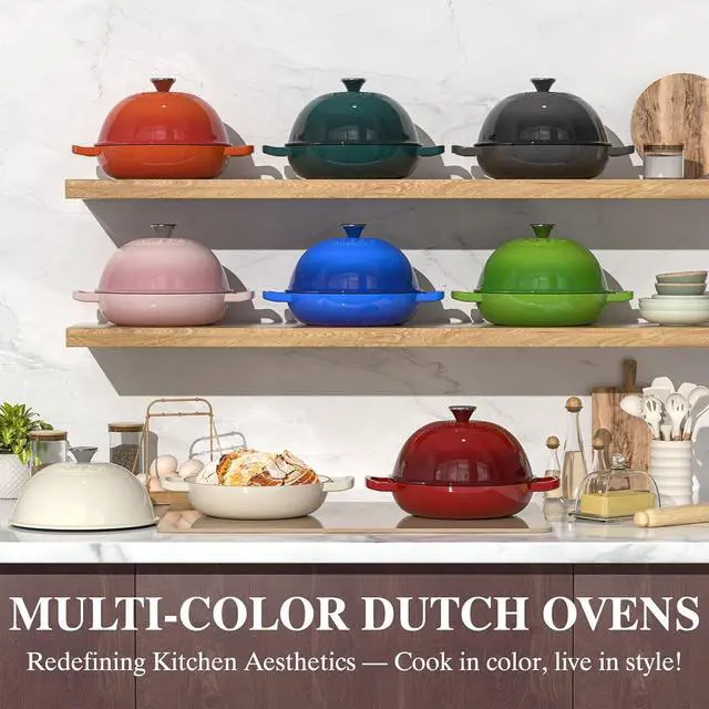 Alt view image 7 of 7 - Enamelled Cast Iron Dutch Oven Pot Dutch Oven Pot with Lid For Sourdough Bread Baking Cast Iron Bread Oven Red, Umite Chef 6QT Pot with Lid & Cotton Potholders