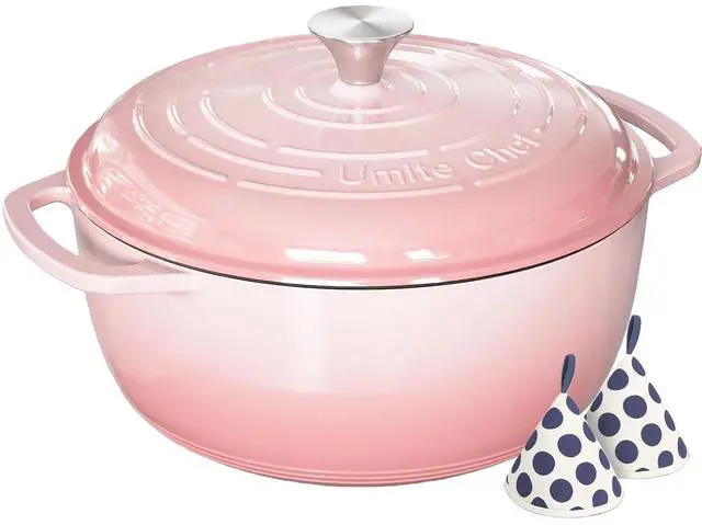 Main image of Umite Chef 6QT Enameled Cast Iron Dutch Oven with Lid, Versatile Heavy-Duty Cookware Pot for Baking Bread, Braising, Soups & Stews, Oven & Stovetop Safe with Heat Resistant Gloves(Pink)