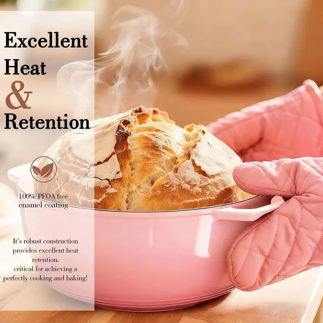 Alt view image 3 of 7 - Umite Chef 6QT Enameled Cast Iron Dutch Oven with Lid, Versatile Heavy-Duty Cookware Pot for Baking Bread, Braising, Soups & Stews, Oven & Stovetop Safe with Heat Resistant Gloves(Pink)
