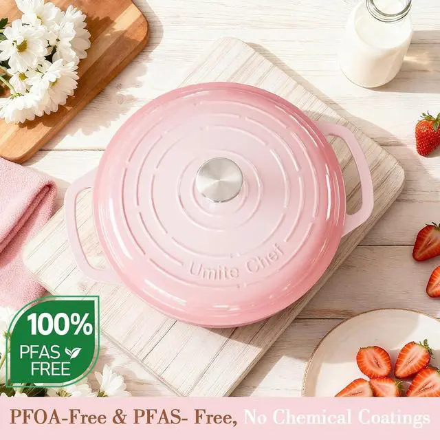 Alt view image 6 of 7 - Umite Chef 6QT Enameled Cast Iron Dutch Oven with Lid, Versatile Heavy-Duty Cookware Pot for Baking Bread, Braising, Soups & Stews, Oven & Stovetop Safe with Heat Resistant Gloves(Pink)
