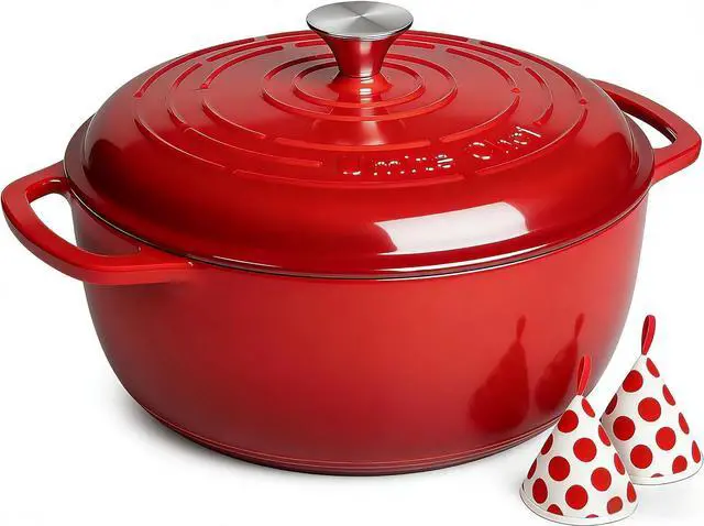 Main image of Umite Chef 6QT Enameled Cast Iron Dutch Oven with Lid, Versatile Heavy-Duty Cookware Pot for Baking Bread, Braising, Soups & Stews, Oven & Stovetop Safe with Heat Resistant GlovesRed
