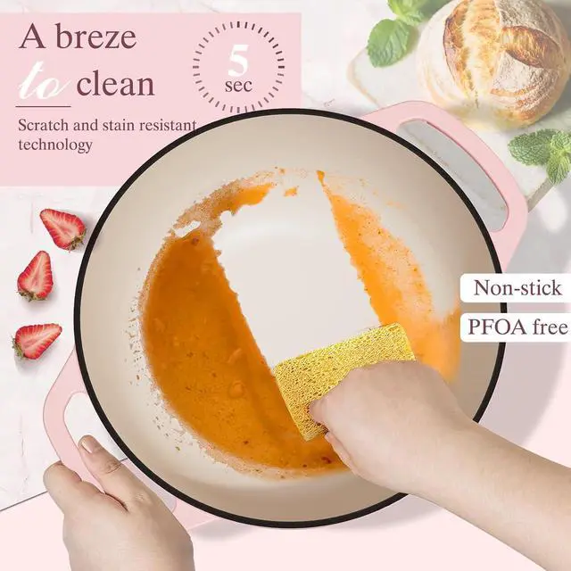 Alt view image 7 of 7 - Umite Chef 6QT Enameled Cast Iron Dutch Oven with Lid, Versatile Heavy-Duty Cookware Pot for Baking Bread, Braising, Soups & Stews, Oven & Stovetop Safe with Heat Resistant Gloves(Pink)