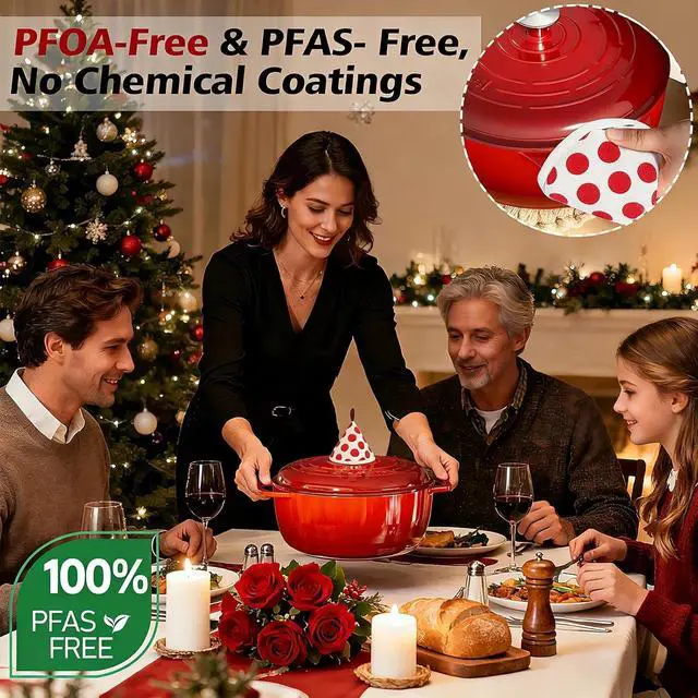 Alt view image 4 of 7 - Umite Chef 6QT Enameled Cast Iron Dutch Oven with Lid, Versatile Heavy-Duty Cookware Pot for Baking Bread, Braising, Soups & Stews, Oven & Stovetop Safe with Heat Resistant GlovesRed