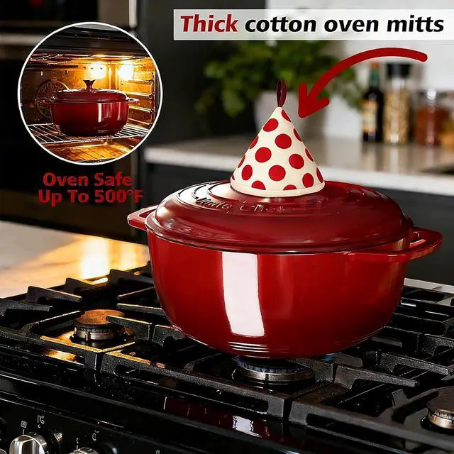Alt view image 5 of 7 - Umite Chef 6QT Enameled Cast Iron Dutch Oven with Lid, Versatile Heavy-Duty Cookware Pot for Baking Bread, Braising, Soups & Stews, Oven & Stovetop Safe with Heat Resistant GlovesRed