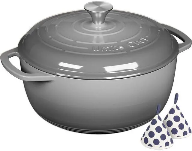 Main image of Enameled Cast Iron Dutch Oven - Umite Chef 6QT Pot with Lid & Cotton Potholders - Dual Handles -Versatile Heavy Duty Cookware for Bread Baking, Braising, Stews, Roasting(Grey