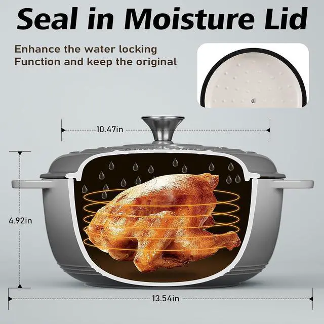 Alt view image 2 of 7 - Enameled Cast Iron Dutch Oven - Umite Chef 6QT Pot with Lid & Cotton Potholders - Dual Handles -Versatile Heavy Duty Cookware for Bread Baking, Braising, Stews, Roasting(Grey