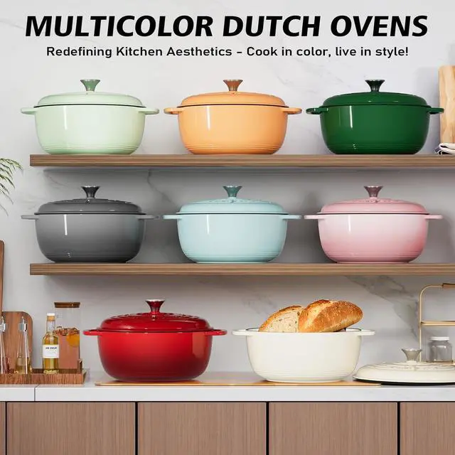 Alt view image 7 of 7 - Enameled Cast Iron Dutch Oven - Umite Chef 6QT Pot with Lid & Cotton Potholders - Dual Handles -Versatile Heavy Duty Cookware for Bread Baking, Braising, Stews, Roasting(Grey