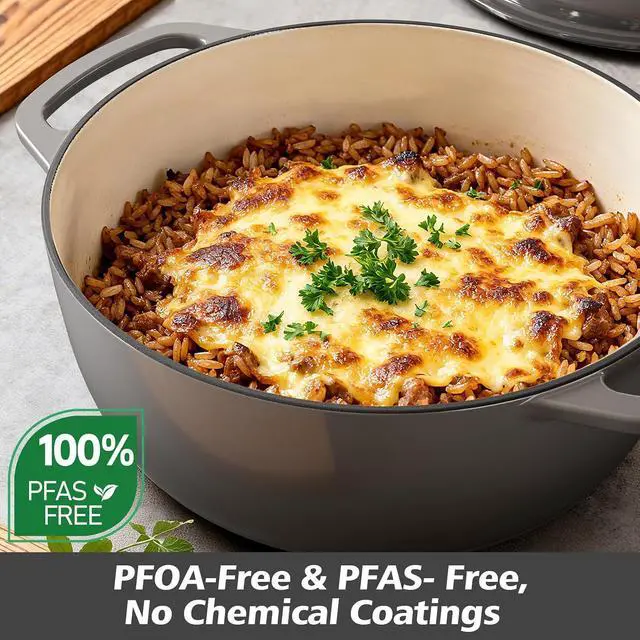 Alt view image 3 of 7 - Enameled Cast Iron Dutch Oven - Umite Chef 6QT Pot with Lid & Cotton Potholders - Dual Handles -Versatile Heavy Duty Cookware for Bread Baking, Braising, Stews, Roasting(Grey