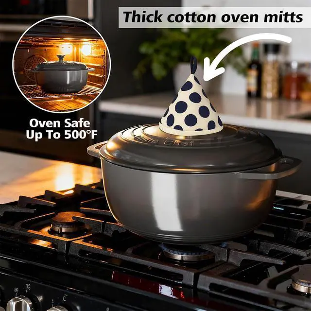 Alt view image 6 of 7 - Enameled Cast Iron Dutch Oven - Umite Chef 6QT Pot with Lid & Cotton Potholders - Dual Handles -Versatile Heavy Duty Cookware for Bread Baking, Braising, Stews, Roasting(Grey