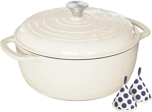Main image of Umite Chef 6QT Enameled Cast Iron Dutch Oven with Lid, Versatile Heavy-Duty Cookware Pot for Baking Bread, Braising, Soups & Stews, Oven & Stovetop Safe with Heat Resistant GlovesCream White