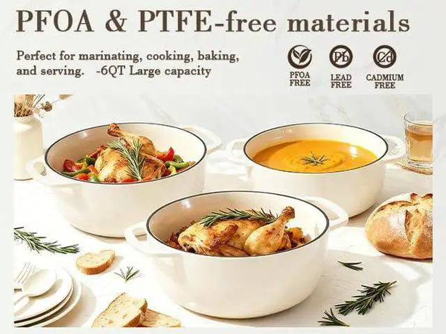 Alt view image 5 of 7 - Umite Chef 6QT Enameled Cast Iron Dutch Oven with Lid, Versatile Heavy-Duty Cookware Pot for Baking Bread, Braising, Soups & Stews, Oven & Stovetop Safe with Heat Resistant GlovesCream White