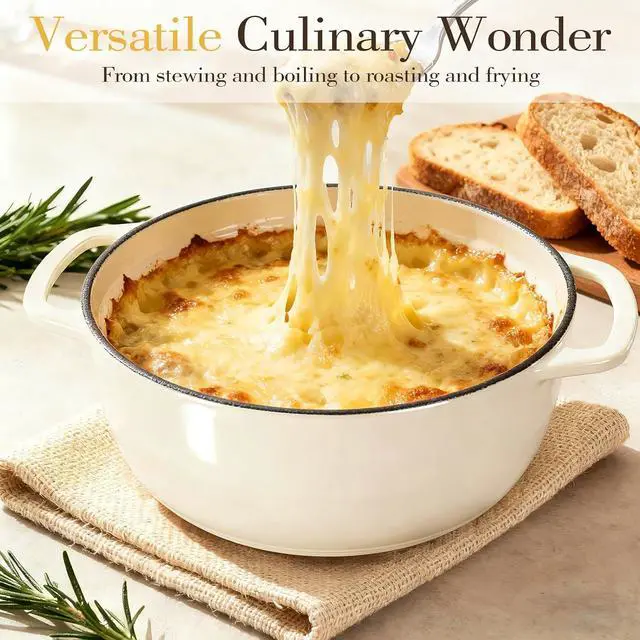 Alt view image 4 of 7 - Umite Chef 6QT Enameled Cast Iron Dutch Oven with Lid, Versatile Heavy-Duty Cookware Pot for Baking Bread, Braising, Soups & Stews, Oven & Stovetop Safe with Heat Resistant GlovesCream White