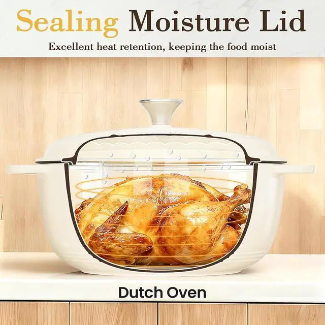 Alt view image 6 of 7 - Umite Chef 6QT Enameled Cast Iron Dutch Oven with Lid, Versatile Heavy-Duty Cookware Pot for Baking Bread, Braising, Soups & Stews, Oven & Stovetop Safe with Heat Resistant GlovesCream White