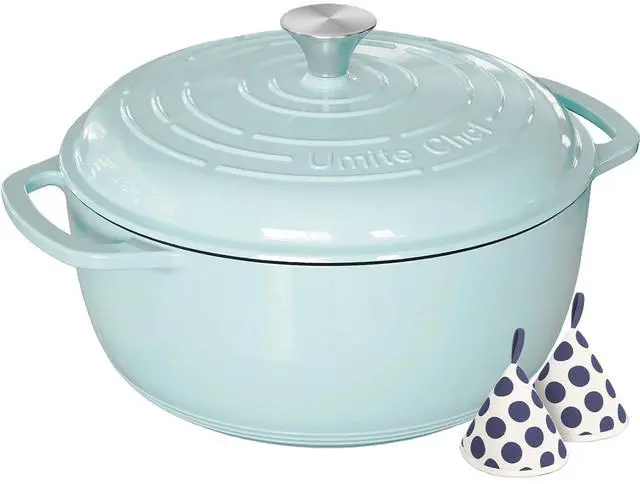 Main image of Umite Chef 6QT Enameled Cast Iron Dutch Oven with Lid, Versatile Heavy-Duty Cookware Pot for Baking Bread, Braising, Soups & Stews, Oven & Stovetop Safe with Heat Resistant GlovesBlue