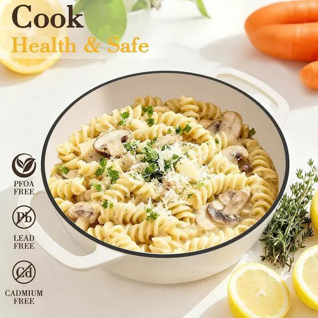 Alt view image 7 of 7 - Umite Chef 6QT Enameled Cast Iron Dutch Oven with Lid, Versatile Heavy-Duty Cookware Pot for Baking Bread, Braising, Soups & Stews, Oven & Stovetop Safe with Heat Resistant GlovesCream White