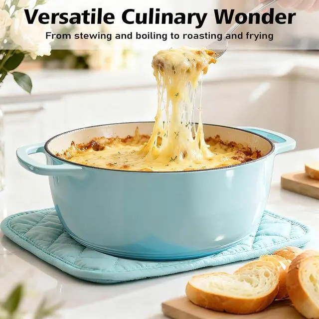 Alt view image 4 of 7 - Umite Chef 6QT Enameled Cast Iron Dutch Oven with Lid, Versatile Heavy-Duty Cookware Pot for Baking Bread, Braising, Soups & Stews, Oven & Stovetop Safe with Heat Resistant GlovesBlue