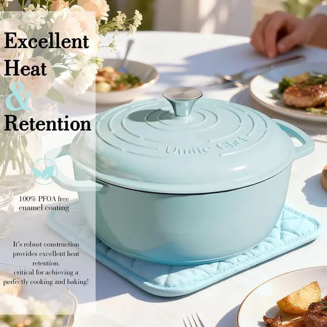 Alt view image 6 of 7 - Umite Chef 6QT Enameled Cast Iron Dutch Oven with Lid, Versatile Heavy-Duty Cookware Pot for Baking Bread, Braising, Soups & Stews, Oven & Stovetop Safe with Heat Resistant GlovesBlue